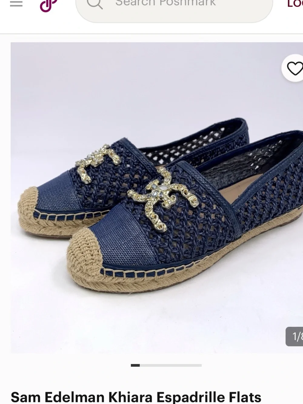 Sam Edelman Navy Blue Espadrille Flats with Gold Logo